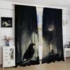 2PCS- Gothic Black Bird and Crow Pattern Printed Curtains, Window Decorations, Home Decorations, Room Decorations