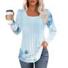 Long Sleeve Shirts For Women Tops Dressy Casual Blouses Pleated Square Scooped Neck Tunic Tops