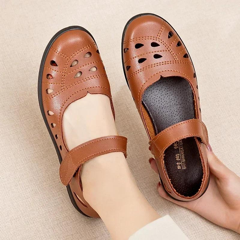 Обувь для мам с полой мягкой подошвойСандалии Летняя удобная женская обувь на плоской подошве Нескользящие удобные легкие прогулочные сандалии