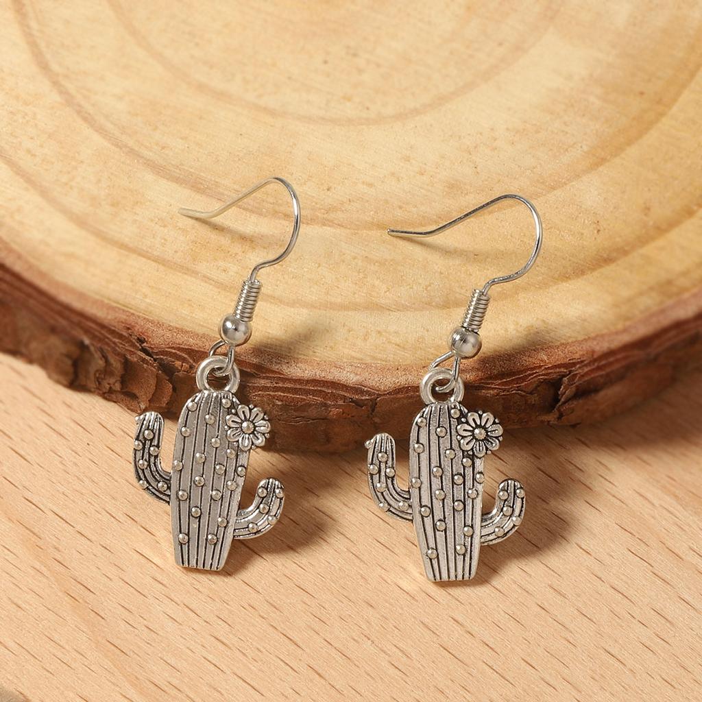 Панк вестерн ковбойский стиль креативный нишевый дизайн чувство жизненной силы кактус серьги-крючки для ушей ретро тренд