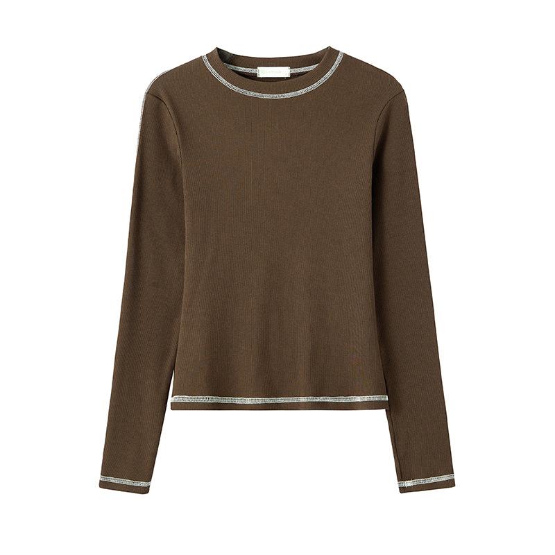 Flower Needle Bright Thread Contrast T-shirt for Women's Long-sleeved Autumn New Slim Fit Slim Base Shirt