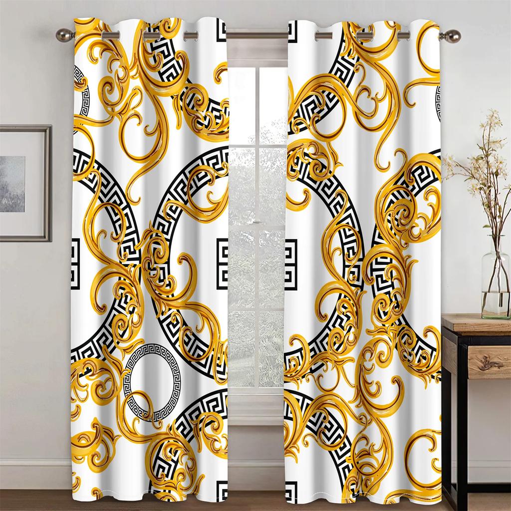 2Panels Luxe Living Curtain Black Gold Curtain Abstract Pattern Printed Curtain for Bedroom Living Room Kitchen Window  Rideau