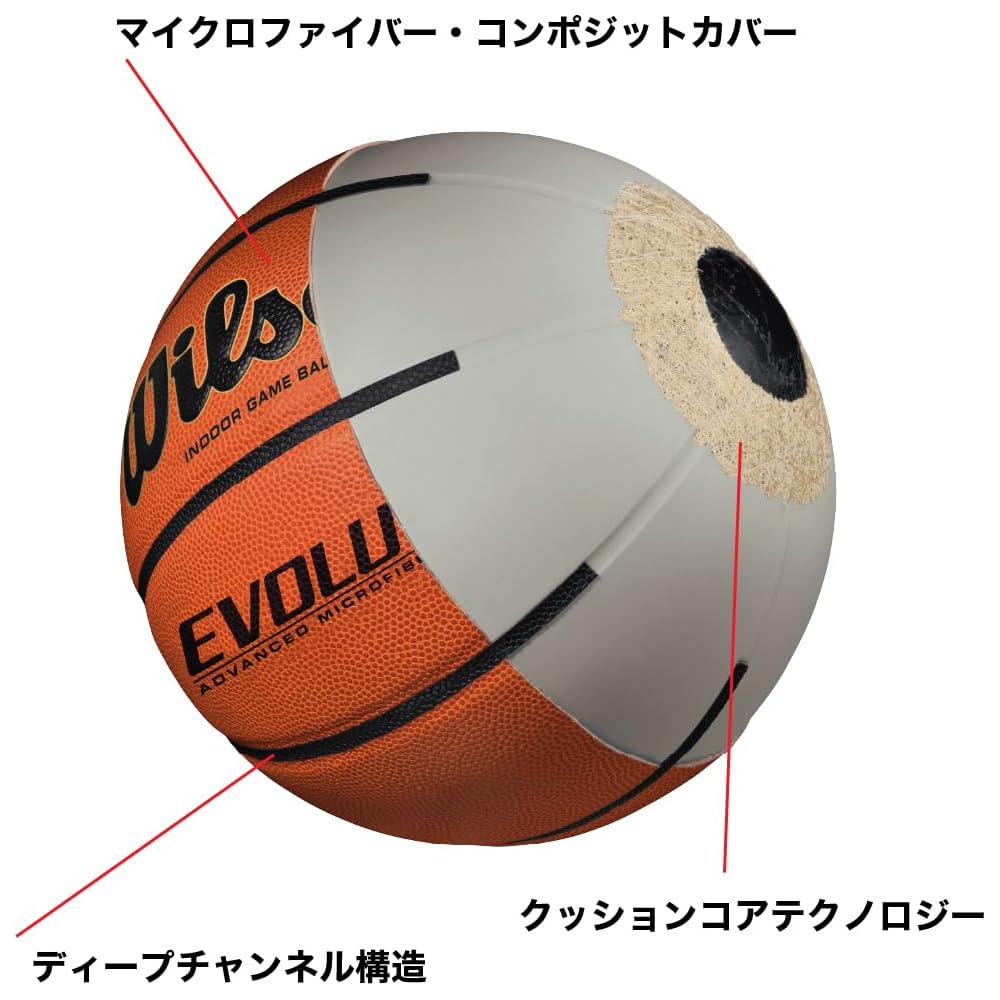 Wilson Evolution Game Basketball JBA Opt 6 - Official Size 7, Durable Rubber, Indoor/Outdoor Use