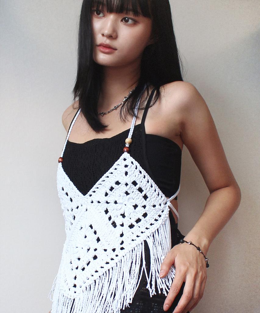 Rubati Handmade Crochet Tassel Knit Vest_White