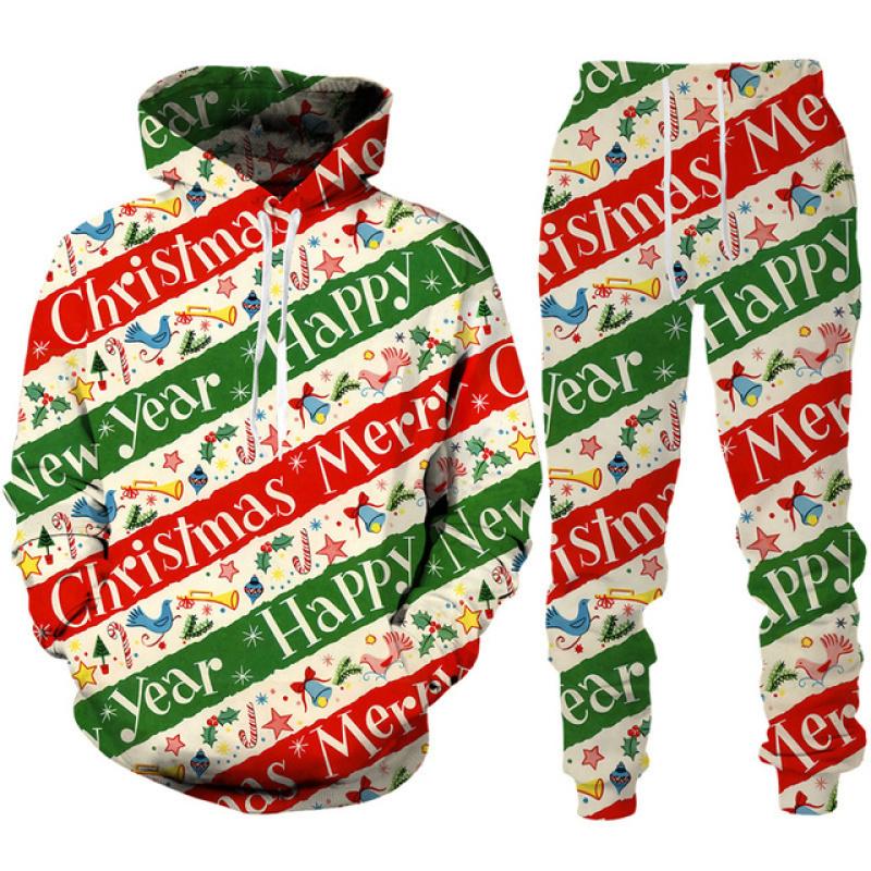 Толстовка с 3D принтом оленя и рождественским принтом/комплект, модный спортивный костюм для пар, спортивная одежда, забавная новогодняя праздничная одежда