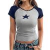 Футболка с короткими рукавами и принтом пятиконечной звезды в сексуальном стиле с цветными блоками для женщин, весна-лето