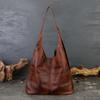Large-capacity Genuine Leather Bag, Tote Underarm Single-shoulder Bag, Retro Cowhide Personalized Wide Shoulder Strap Crossbody Bag
