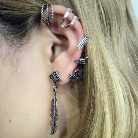 6 шт. женские серьги набор разных форм бохо ажурные сова лист серьги манжеты ретро стиль пирсинг серьги гвоздики хрящ ушной клипса