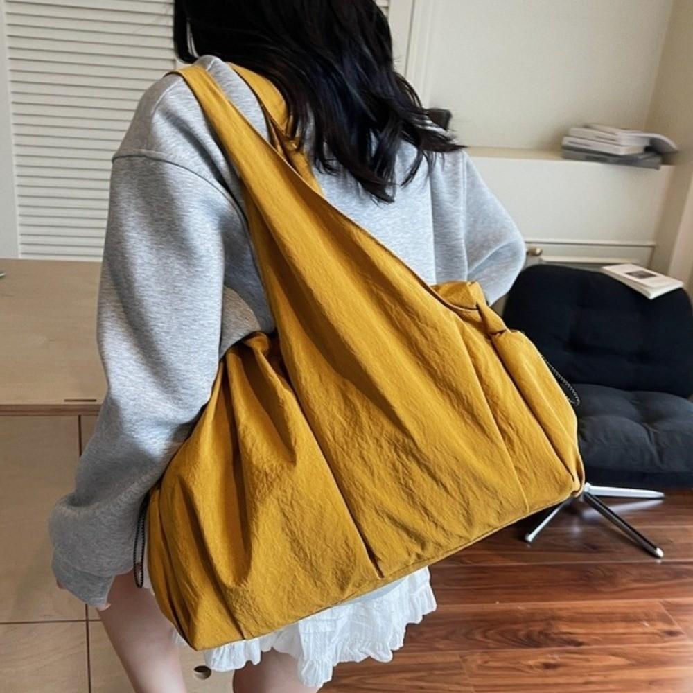 Versatile Large Capacity Shoulder Bag Lightweight Top Handle Bag Wrinkled Fabric Texture Bag Women