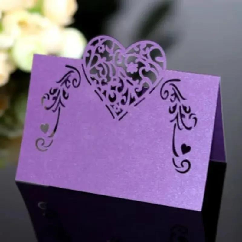 20/50PCS/Bag Pink/Purple Heart Shape Place Cards Wedding Name Cards for Party Table Decoration Wedding Decor Accessories