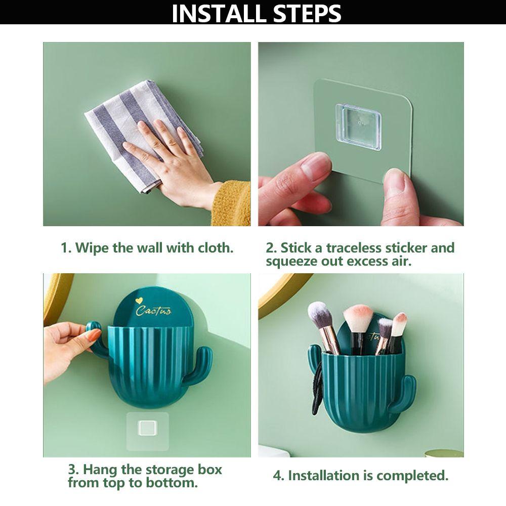 Аксессуары для ванной комнаты Самоклеящаяся полка для хранения Кактусовый крючок Органайзер для бритвы Держатель зубных щеток