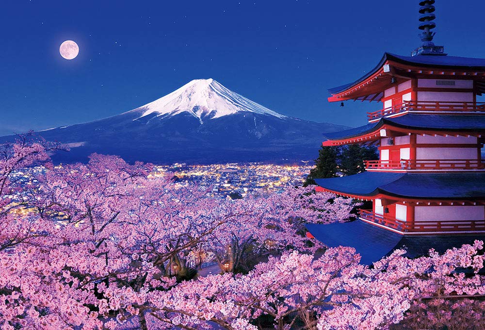 In Beverly 1000 Piece Jigsaw Puzzle Fuji and Sengen Shrine with Cherry Blossoms Blooming At Night [Made Japan]