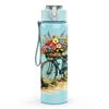 1PC Bicycle Flower Basket Art Print 750ml Color Plastic Sports Water Bottle Leakproof Flip Straw Lid Suitable for Sports Office Home Use