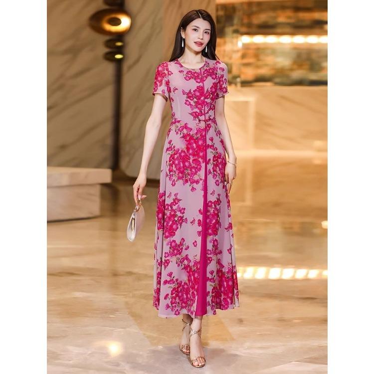 Модное женское летнее платье, цветочное шифоновое длинное платье, стройнящий и изящный стиль
