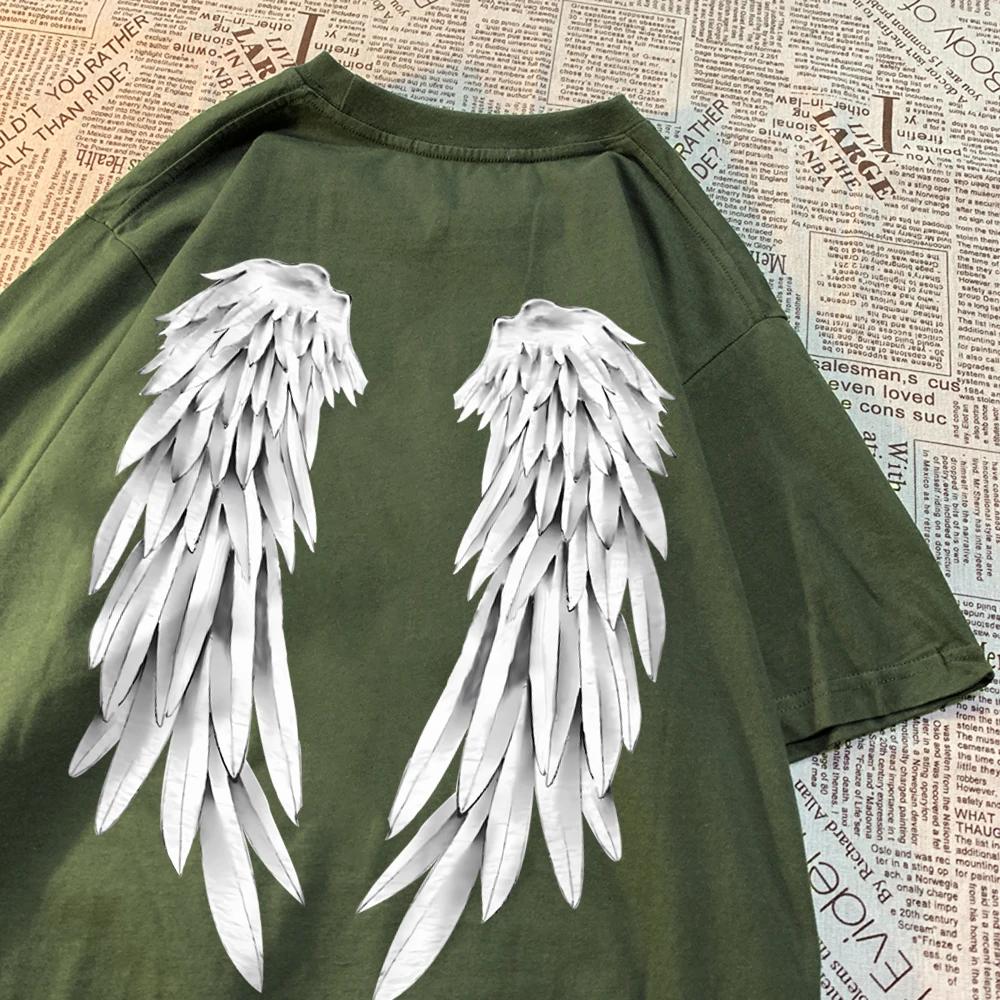 Футболка с рисунком «Крылья ангела» для мужчин и женщин, качественные футболки в стиле хип-хоп, креативные топы с круглым вырезом, футболки с индивидуальным дизайном