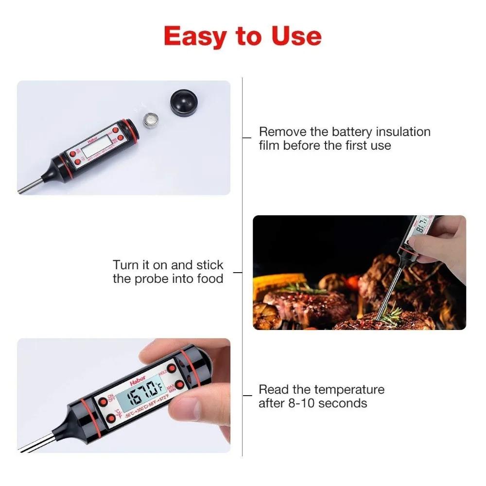 LMETJMA Stainless Steel Probe Cooking Thermometer Baking Temperature Food Liquid Paste Oil Temperature Milk Temperature JT-004