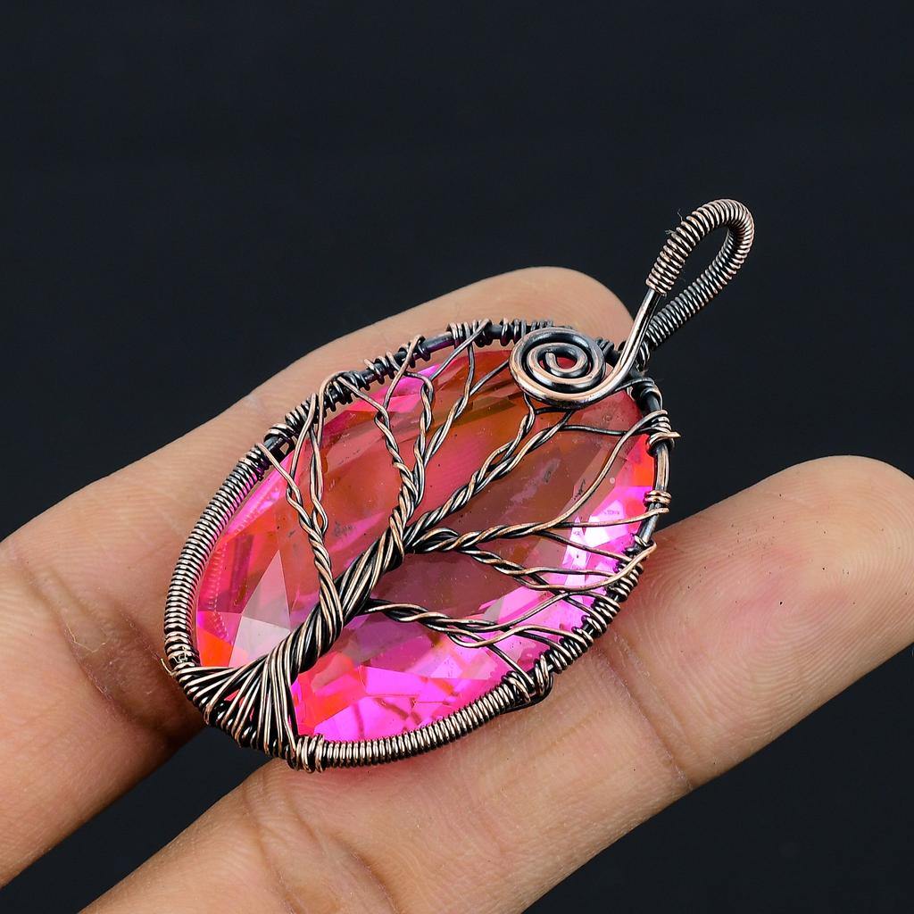 Натуральный Древо Жизни Кунцит Драгоценный Камень Медная Проволока Подарочная Подвеска 2,3 дюйма K4j88