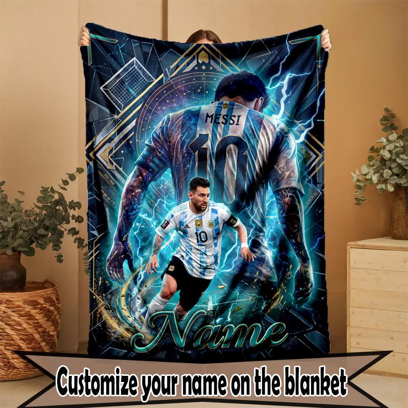 Custom Name Personalized Leo Messi Print Blanket, Home Decor, Bedroom, Sofa, Camping, Couch, Gifts for Birthday Christmas