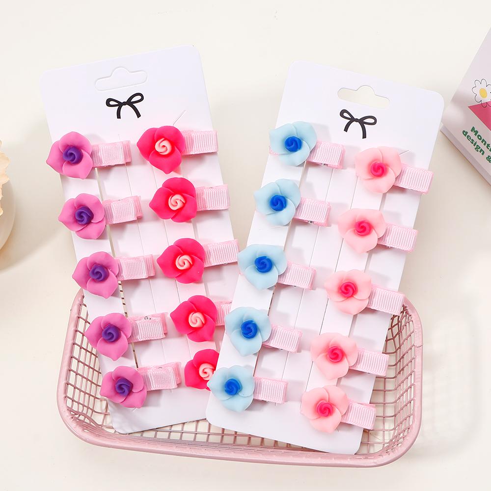 10Pcs New Solid Camellia Hairpins Hair Clips for Kids Fashion Headdress Princess Fairy Hairpin Fashion Baby Accessories