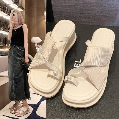 Летние новые сандалии One Line 2024 года, модные тапочки с толстой подошвой Matsuke, тапочки с покатым каблуком