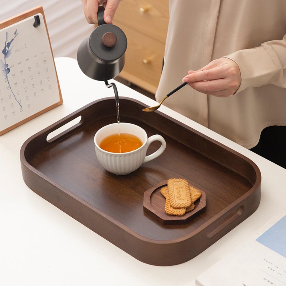 Rectangular Walnut Tea Tray Hollowed-out Handle Breakfast Serving Tray Tea Serving Plate Desserts