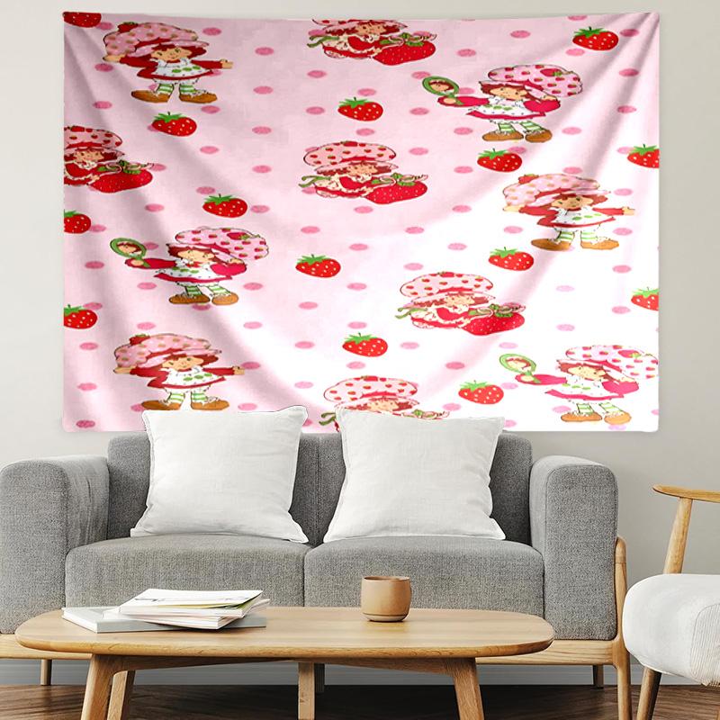 Strawberry Shortcake Print Tapestry, Lightweight Wall Hanging, for Bedroom, Dorm, Living Room, Home Art Decor, Birthday Christmas Gift for Friends