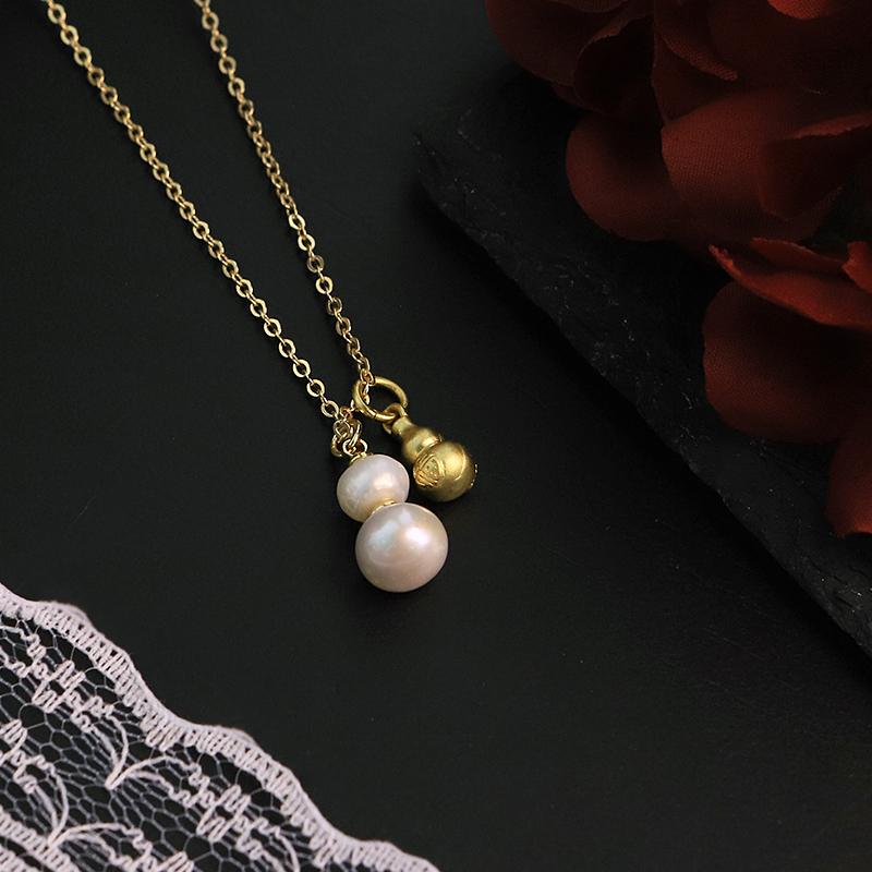 Natural Freshwater Pearl Gourd Pendant Necklace for Women Daily Wear Pearl Calabash Pendant Choker New Chinese Style Jewelry
