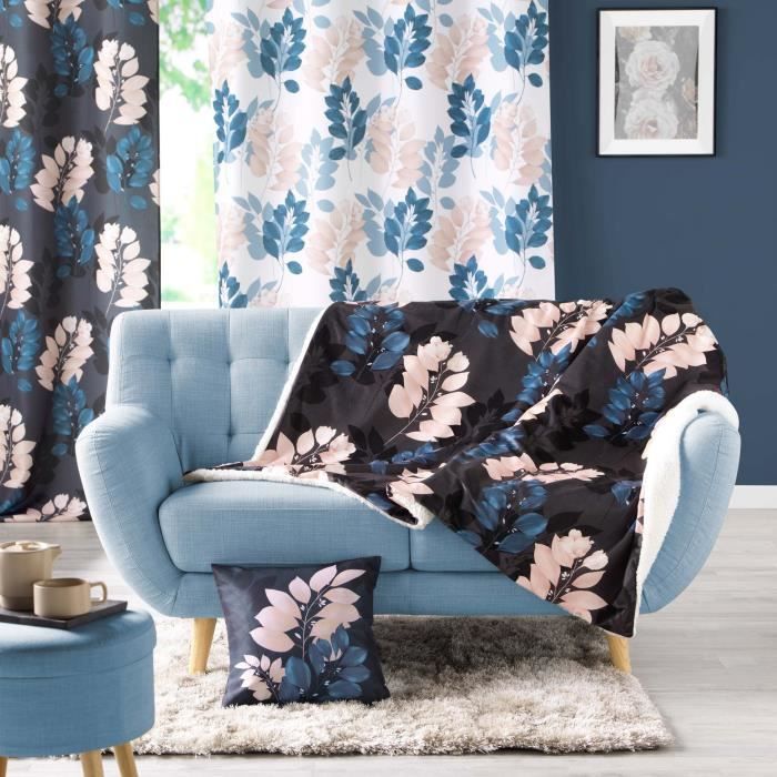 Plaid - Belline - Fleurie bleu - 125 x 150 cm - 100% polyester - Lavable à 30°