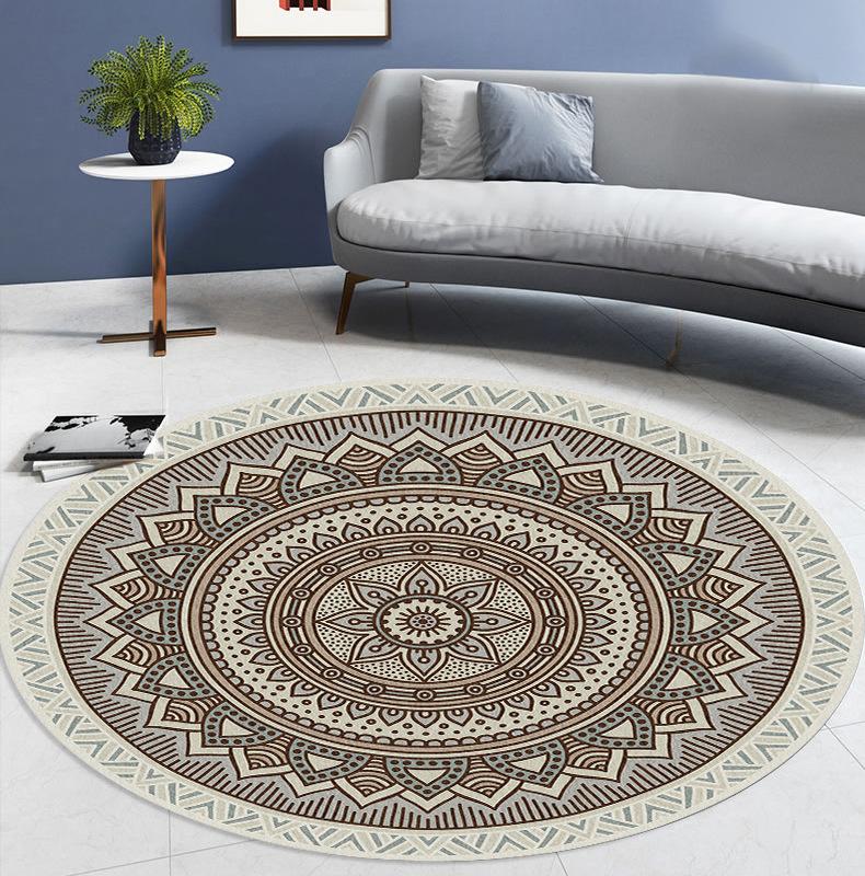 Круглый коврик в этническом стиле, ковер для украшения гостиной, коврик для ванной комнаты, кухни, придверный коврик, нескользящий