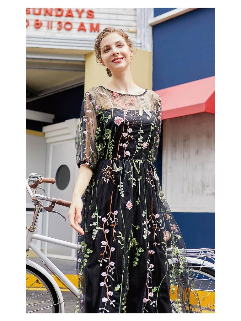 Вечернее платье большого размера в стиле Хепберн: Женское сетчатое платье с вышивкой для банкетной вечеринки