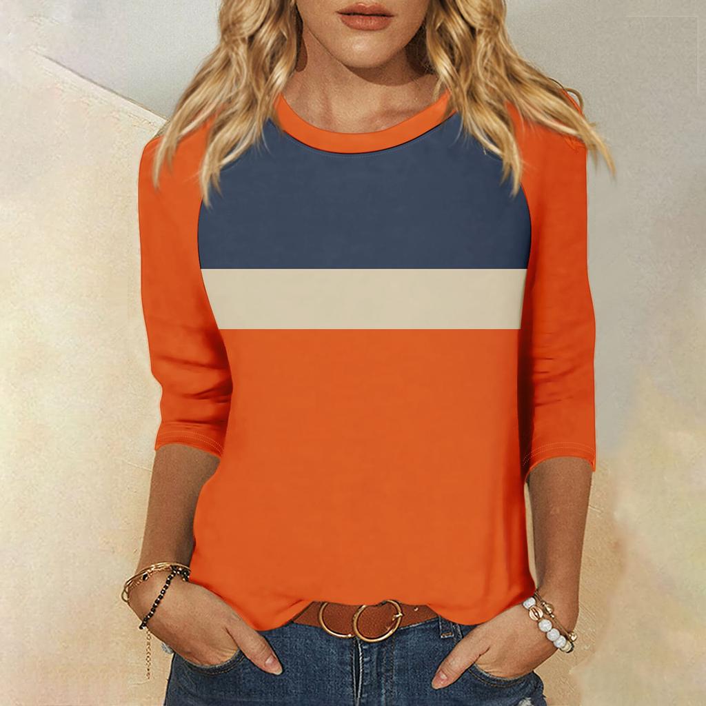 Женская модная повседневная рубашка с круглым вырезом и рукавами 3/4, свободная футболка с принтом, женский топ