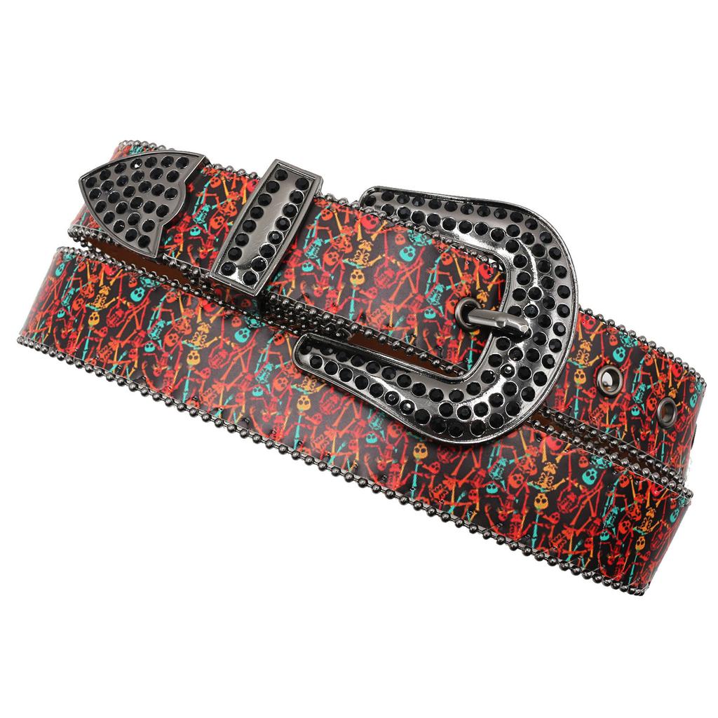 Оригинальный пояс с граффити в японской субкультуре, пояс со стразами в стиле скелета-злодея Y2K