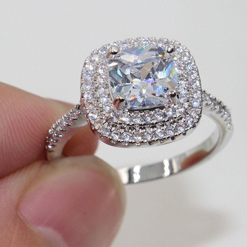 Inlaid Zircon Double Layer Tiger Claw Square Ring European and American Trendy Women's Topaz Ring