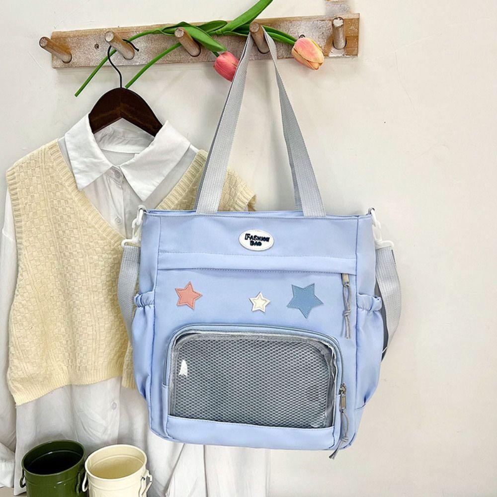Solid Color Japanese Tote Bag Badge Display Student School Bag Fashion Canvas Crossbody Bag School