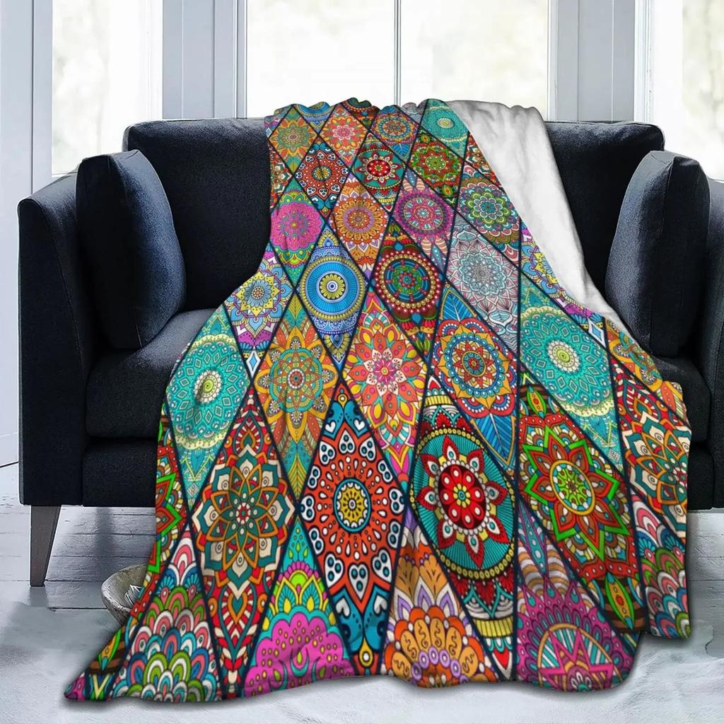 Mandala Throw Blanket Purple Mandala Flannel Throw Blanket for Women Soft Lightweight Air Conditioner Blanket for Bed Sofa Couch