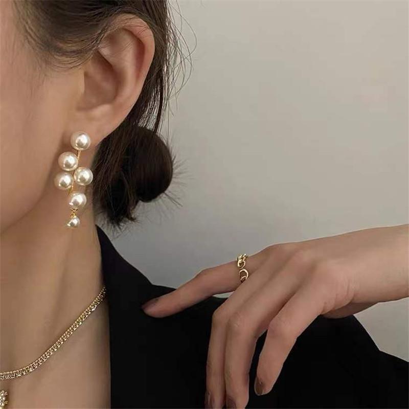 Новые модные корейские большие белые серьги-подвески с жемчугом для женщин и девушек, богемные, золотистые, с круглым цирконием, свадебные серьги, ювелирные изделия, подарок