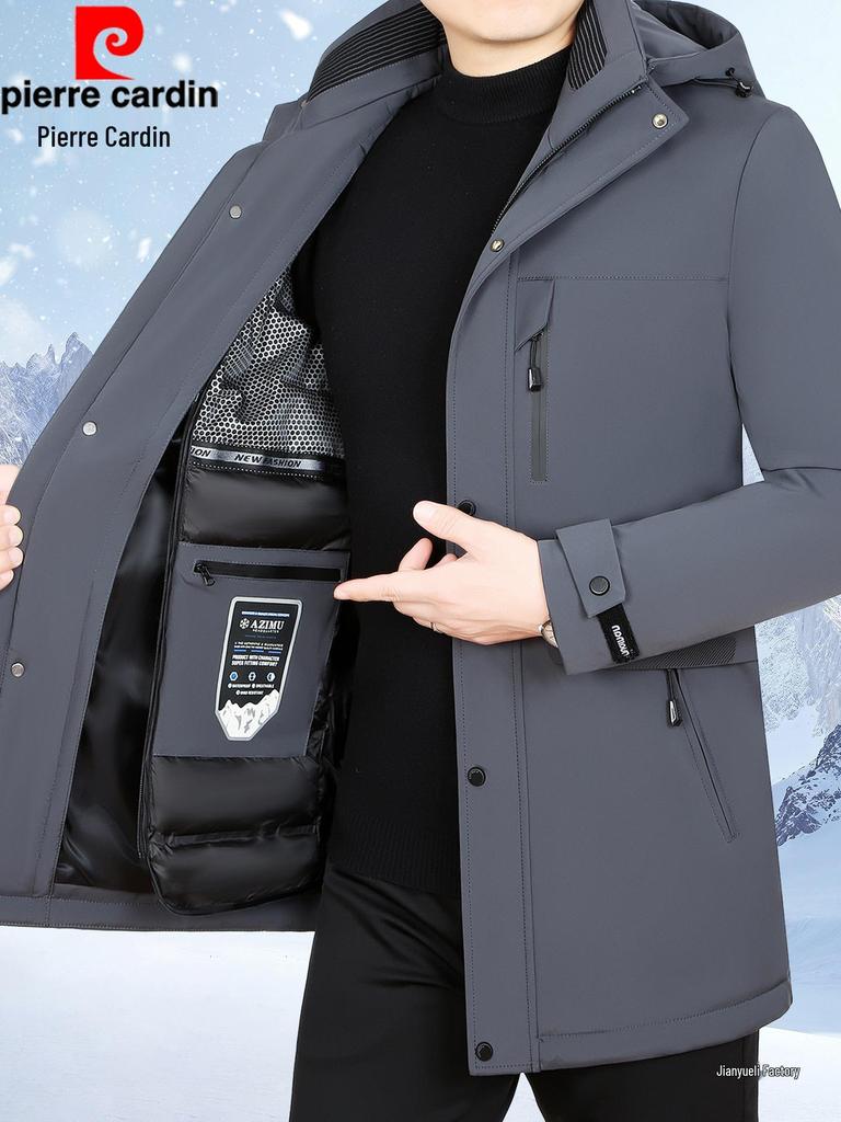 Мужская зимняя куртка Pierre Cardin 2025 с отстегивающейся подкладкой, на гусином пуху - Толстая, теплая, средней длины