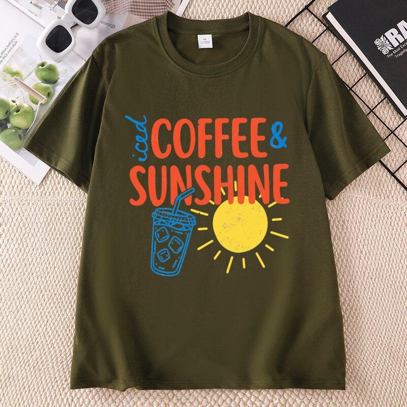 Iced Coffee and Sunshine T Shirt Summer Beach Iced Coffee Lover TShirt Trendy Summer Unisex Unisex Cotton Short Sleeve Tshirt