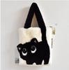 Креативная мультяшная кошка женская плюшевая сумка большой вместимости вышивка сумка-тоут простая модная мягкая сумка через плечо для осени зимы