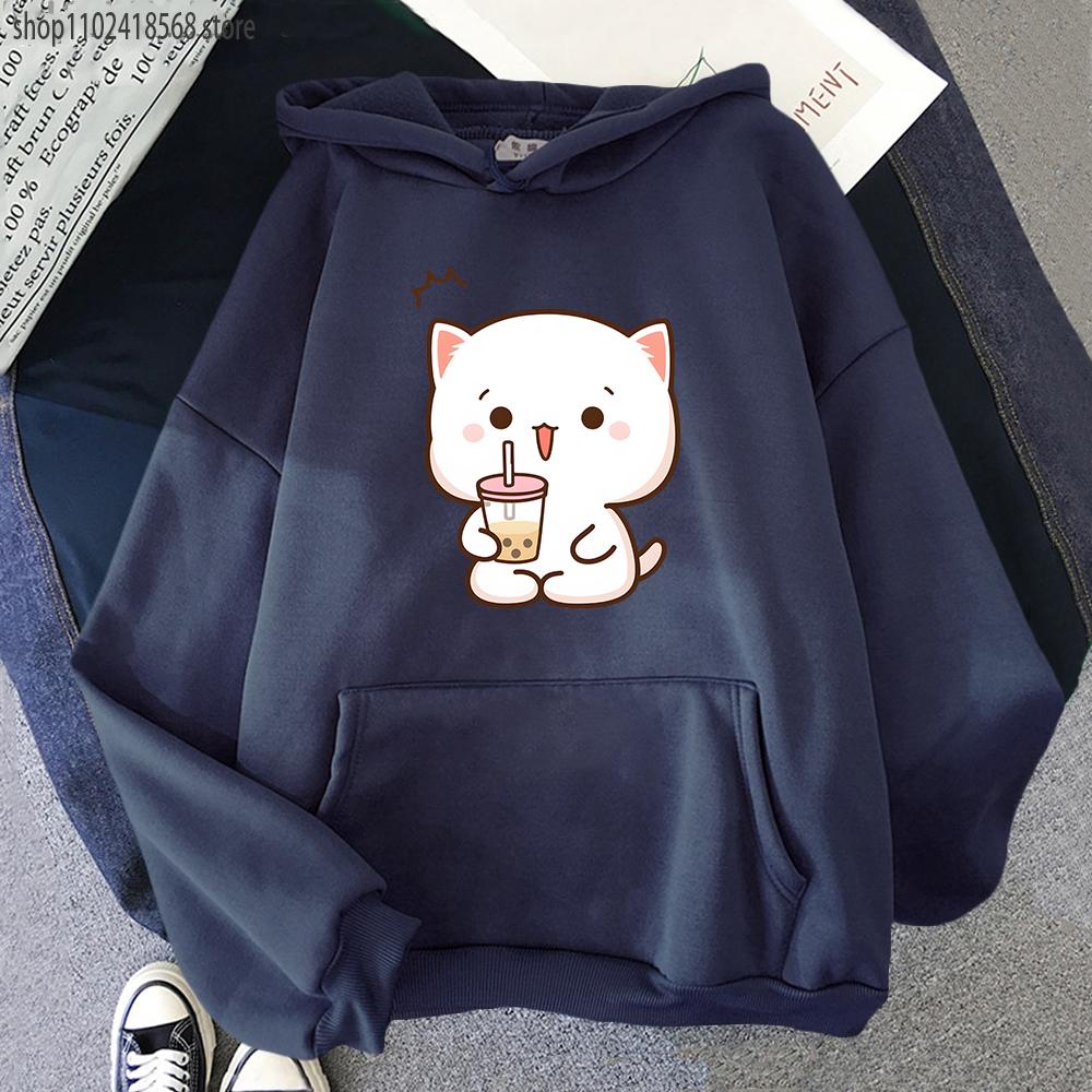 Толстовки с принтом персикового кота, женские толстовки с рисунком моти, толстовка с пузырьковым чаем, кавайная одежда для девочек, эстетичная графическая одежда, уличная одежда для мужчин