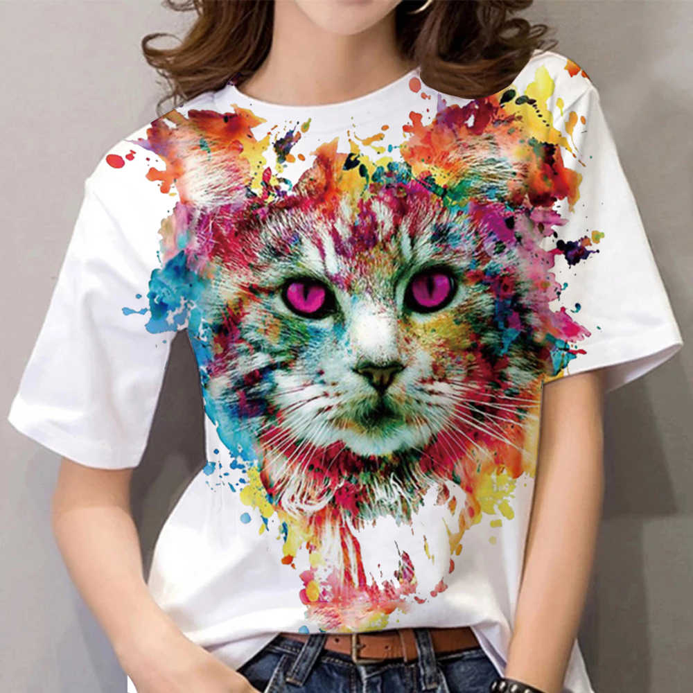 Summer T-Shirt Women 3D Printing Cute Cat Fashion Tee 2022 New Harajuku Animal T Shirt Short Sleeve Oversized Clothing Camiseta