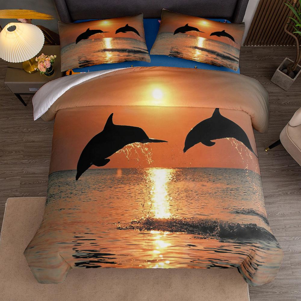 Постельное белье Sunset Play Dolphins 3d без простыни Односпальный Полуторный Двуспальный Квинсайз Кингсайз Калифорнийский Кингсайз Комплект постельного белья