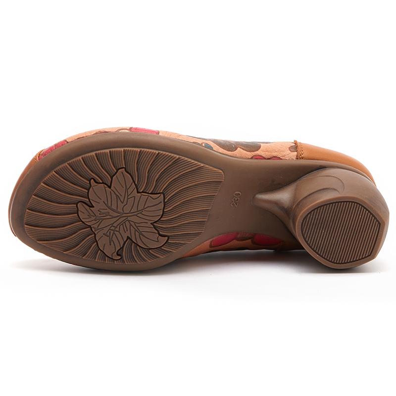 Осенние туфли-лодочки, женская обувь, лаконичная женская обувь на высоком каблуке из натуральной кожи с принтом в китайском стиле на шнуровке