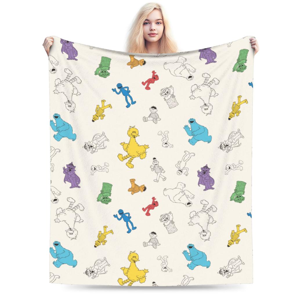 Sesame Street Cartoon Blanket Elmo Lovely Flannel Funny Breathable Throw Blankets for Bedding Lounge Textile Decor
