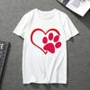T-Shirt Men And Women Round Neck Short Sleeve White Love Footprint Pattern Printing Cute Girl Men Commuter Breathable Top