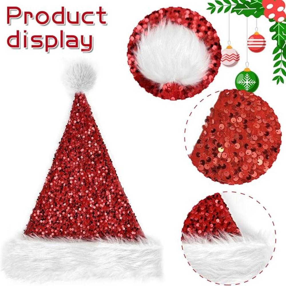 Блестящая Шапка Санты с Блестками и Пайетками Красная Блестящая Праздничная Головной Убор Новогодняя Рождественская Шапка Реквизит для Вечеринок
