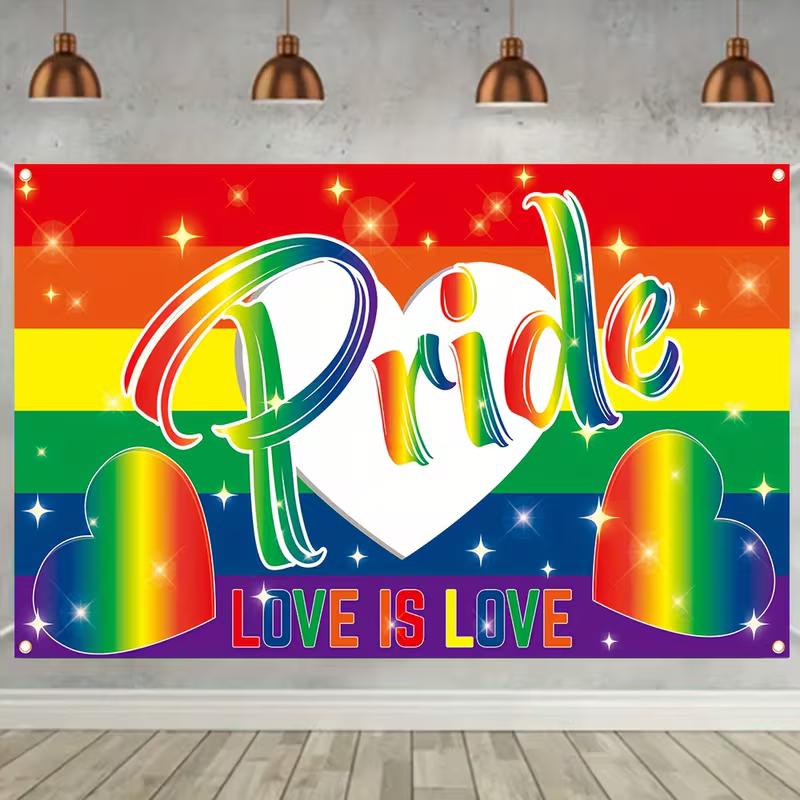 2D Glitter Rainbow Pride Banner, "Pride Love Is Love" Backdrop, Pride Festival Party Decor