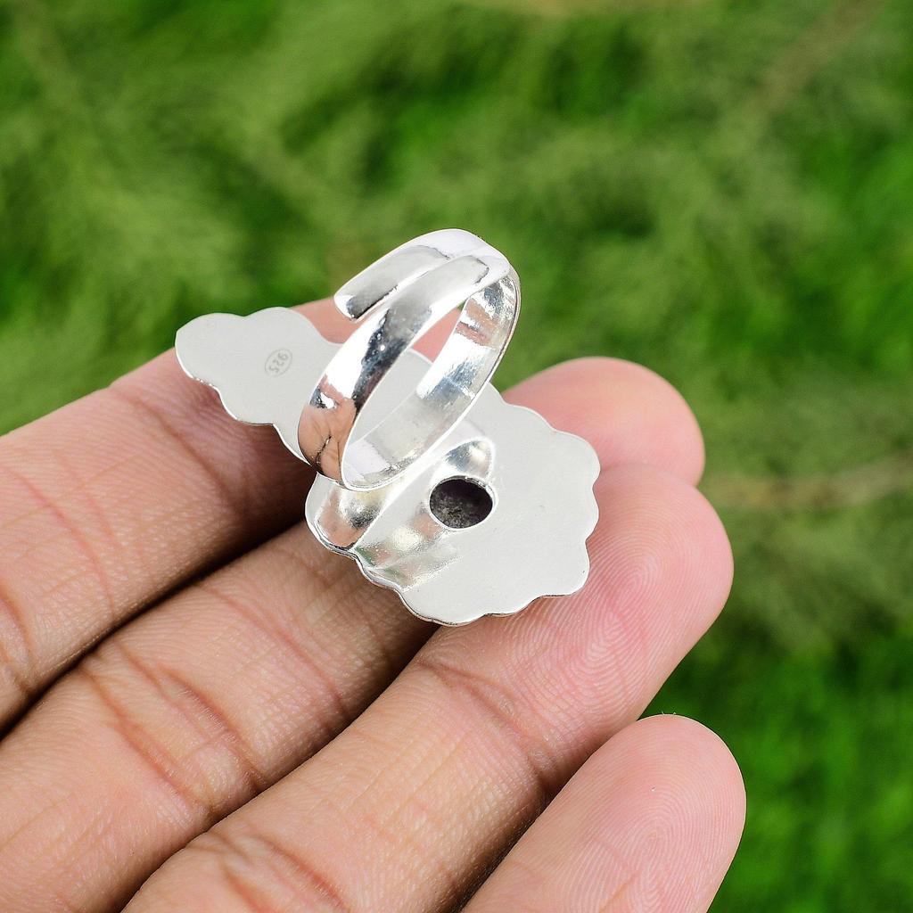 Chevron Amethyst Gemstone Sterling Silver New Solitaire Flower Crown Chakra Ring