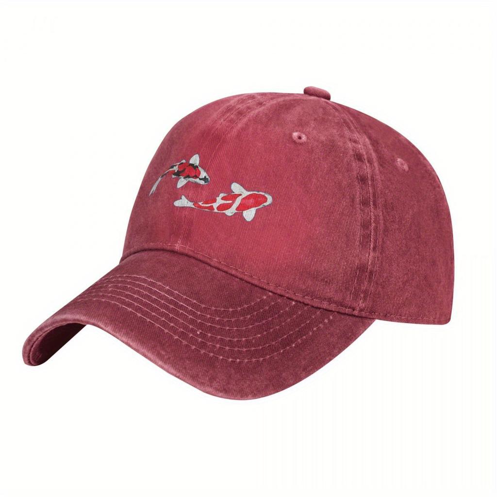 Koi Fish Baseball Cap Japanese Style Denim Adjustable Cotton Hat for Men Women