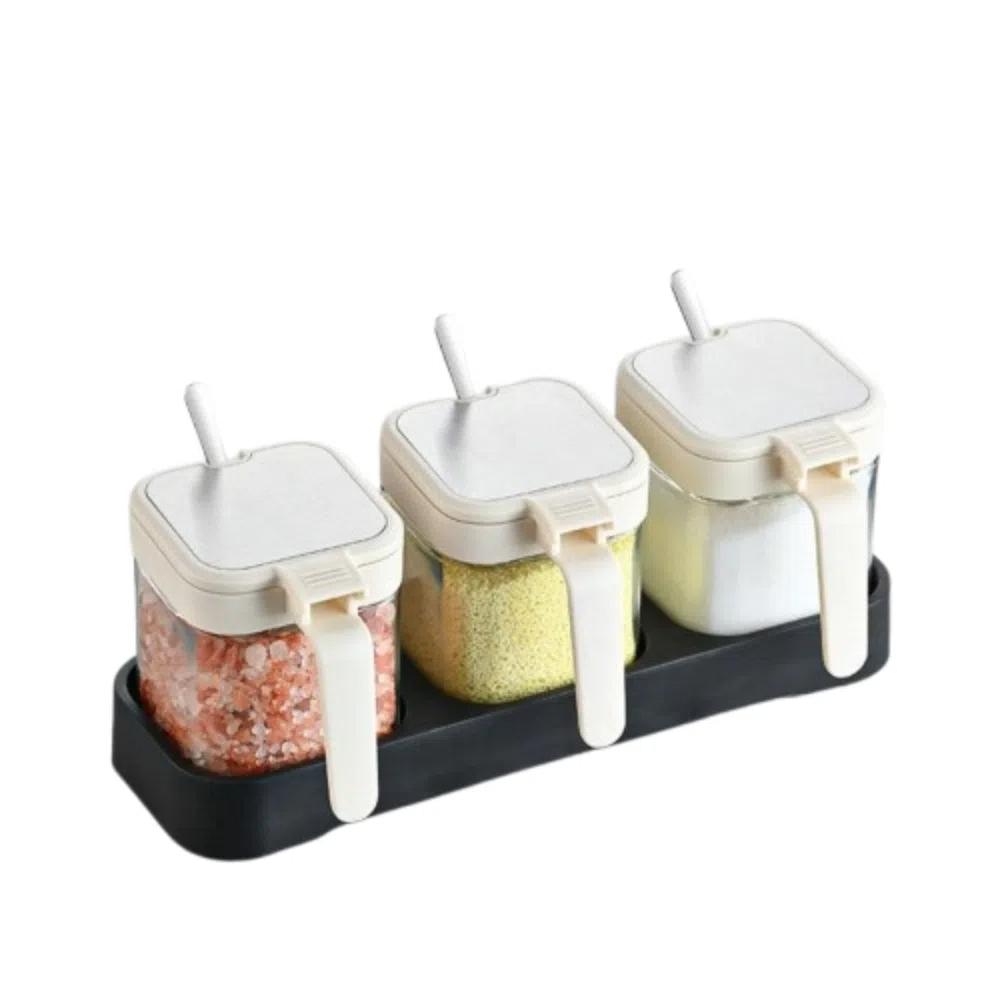 4Pcs Stainless Steel Lids Seasoning Jars with Spoon Salt Shake Bottle Spice Containers Sugar
